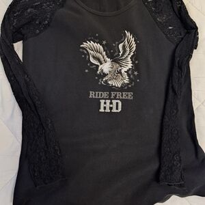 Harley-Davidson Black Lace Sleeve Top